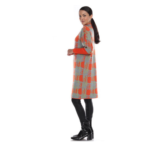 Knit Print Long Sleeve Dress - NT1028 Coral Multi